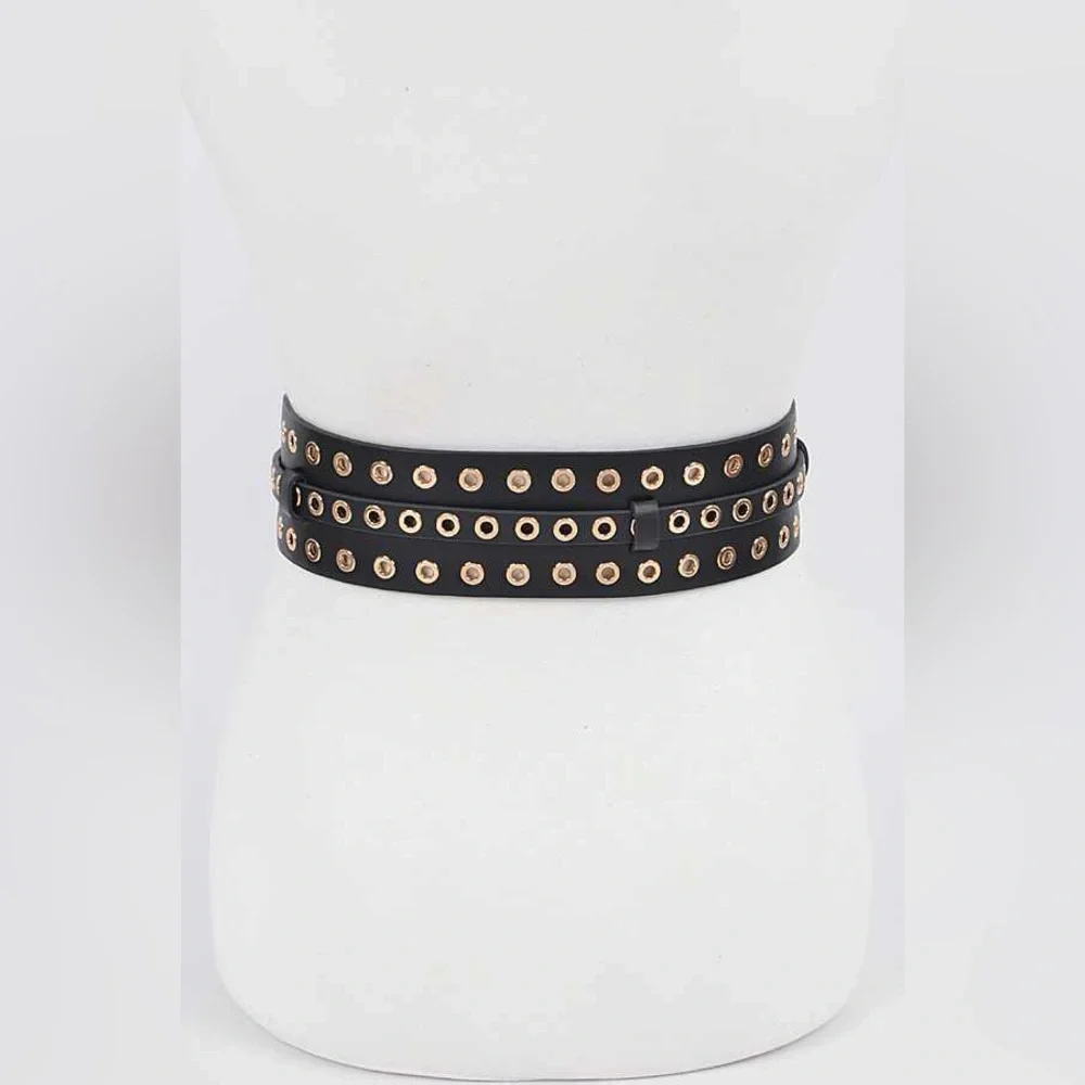 Black Grommet Vegan Leather Statement Belt